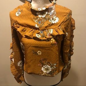 Women’s Mustard/brown floral Ruffle Blouse
